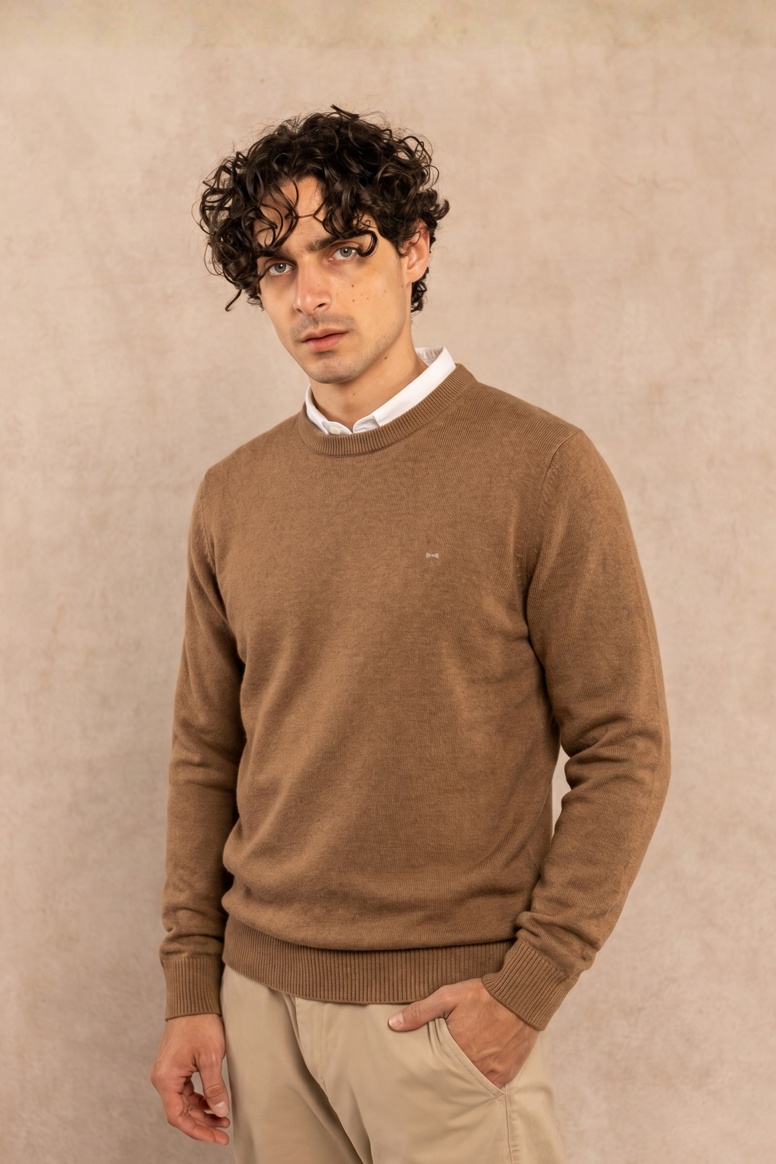 Sueter Algodon Peinado Cuello Redondo Cafe