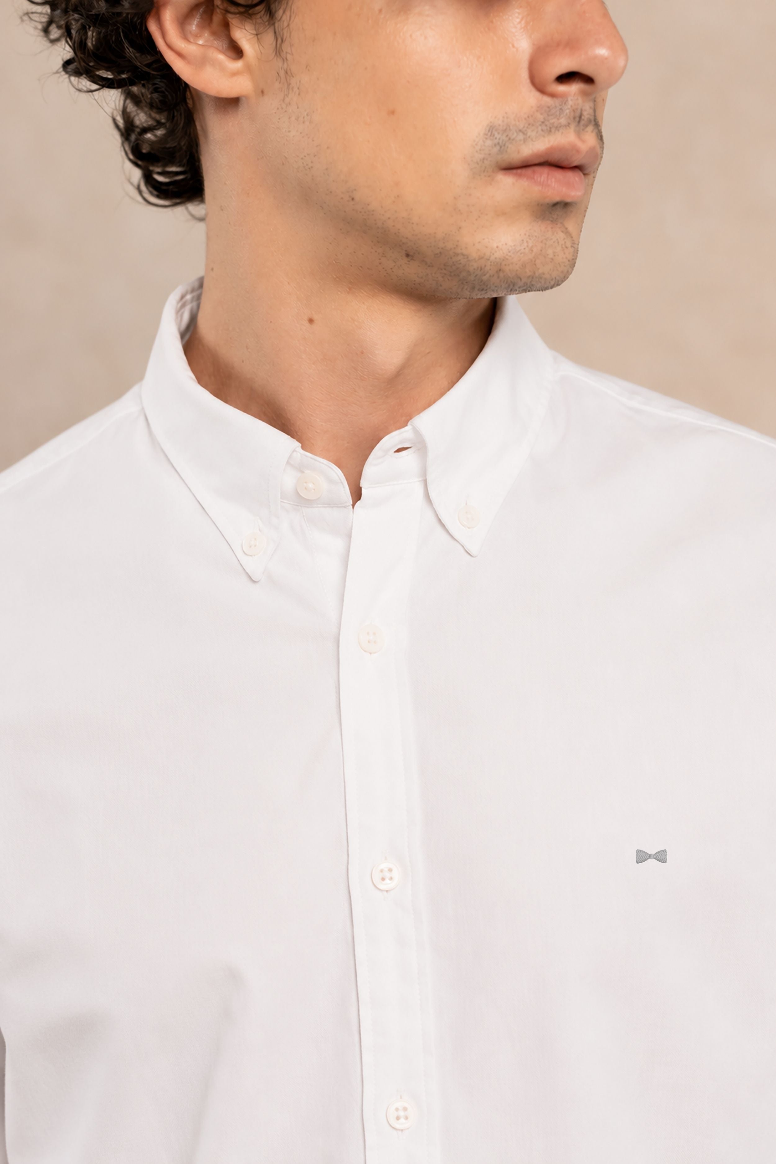 Camisa Antimanchas Popelina Blanca Logo Gris Claro - Talla Regular
