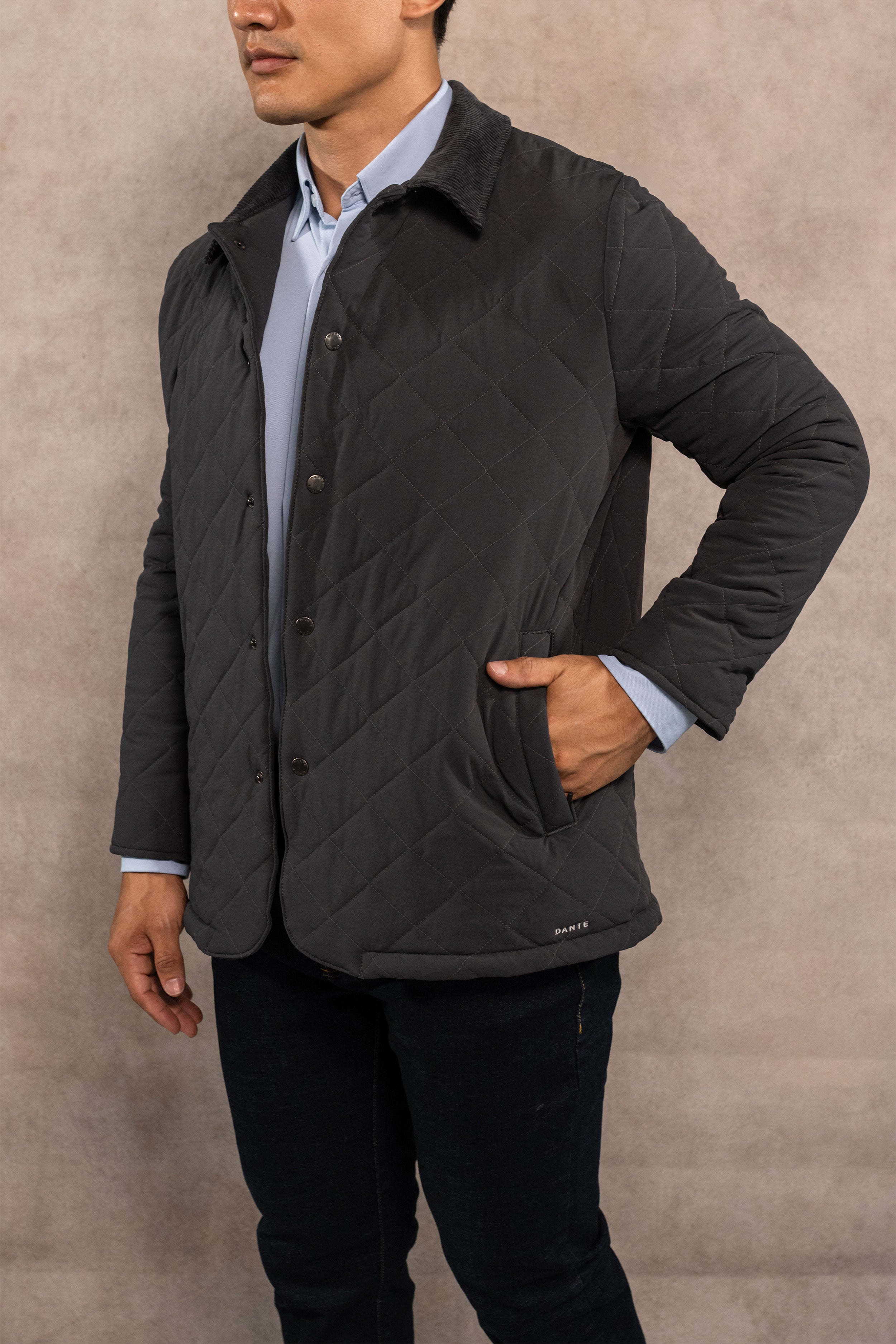 Chaqueta acolchada rombos gris para hombre marca DANTE regular fit foto frente