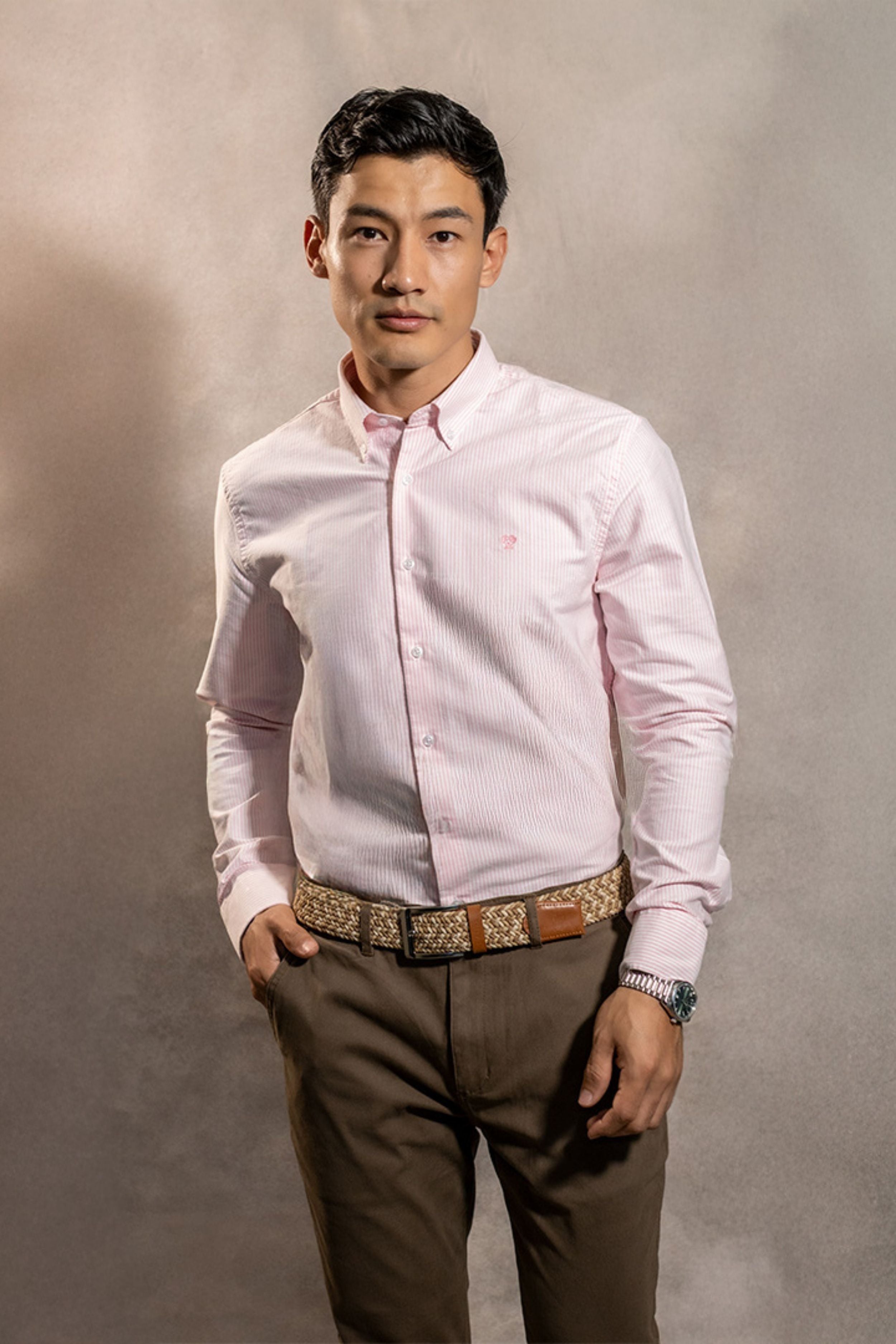 Camisa Antimanchas Oxford Rayas Light Pink Columbia