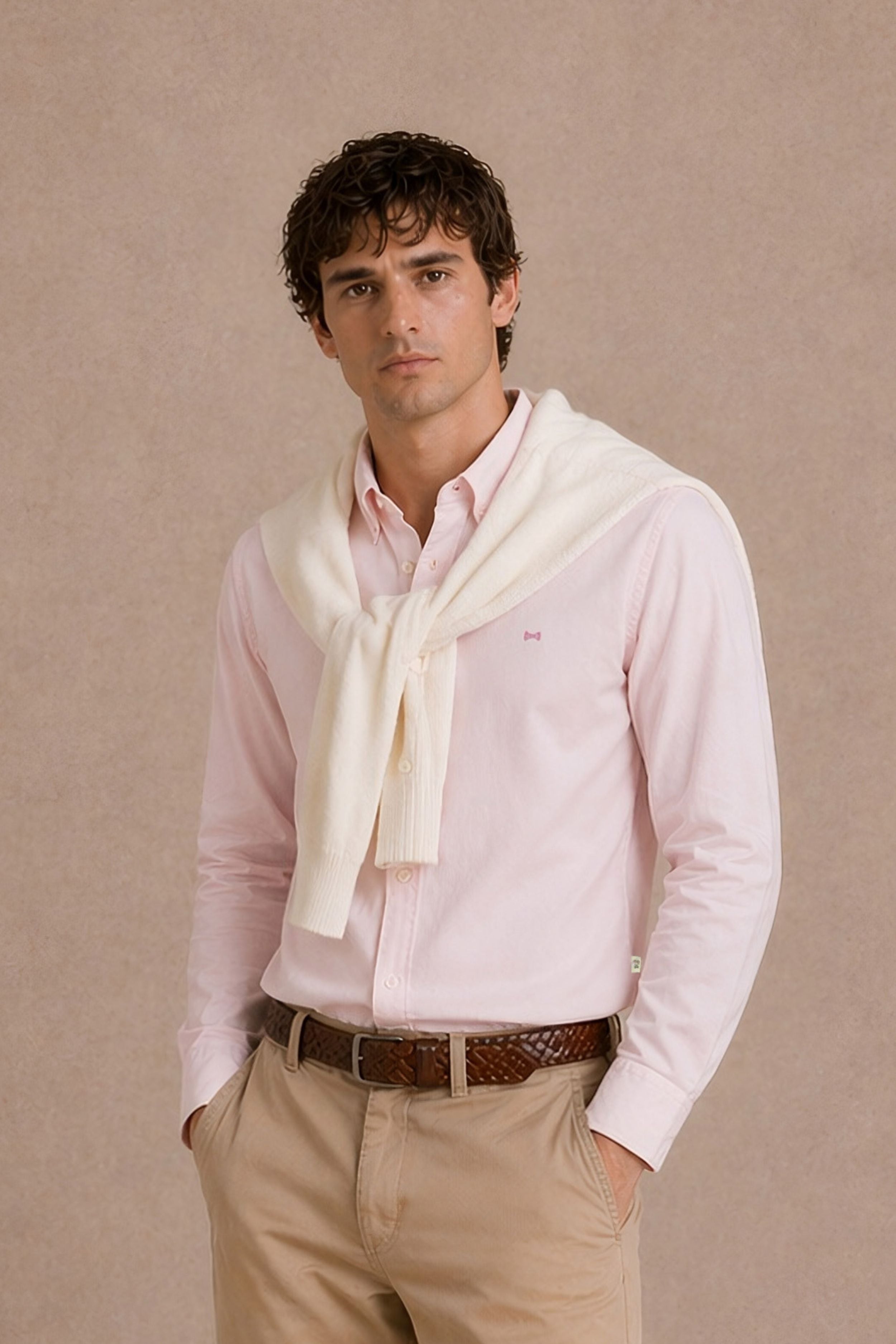 Camisa Antimanchas Oxford Pink Logo Contraste