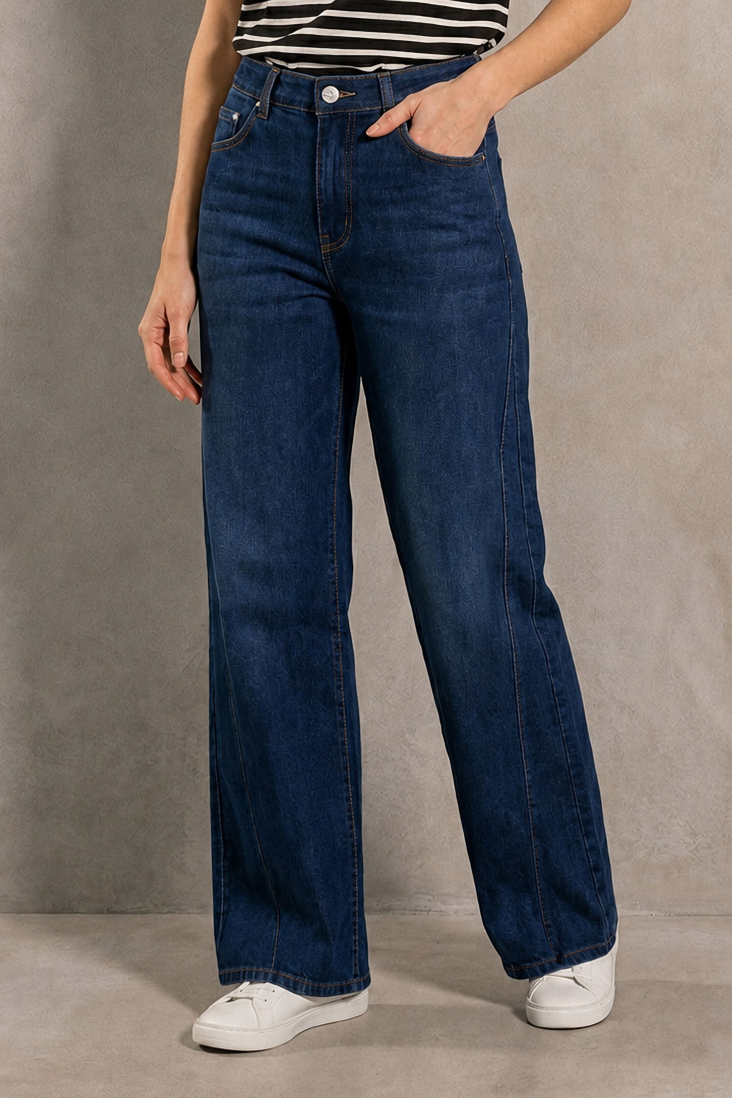 Jean Elastico De Mujer Wideleg Azul Oscuro