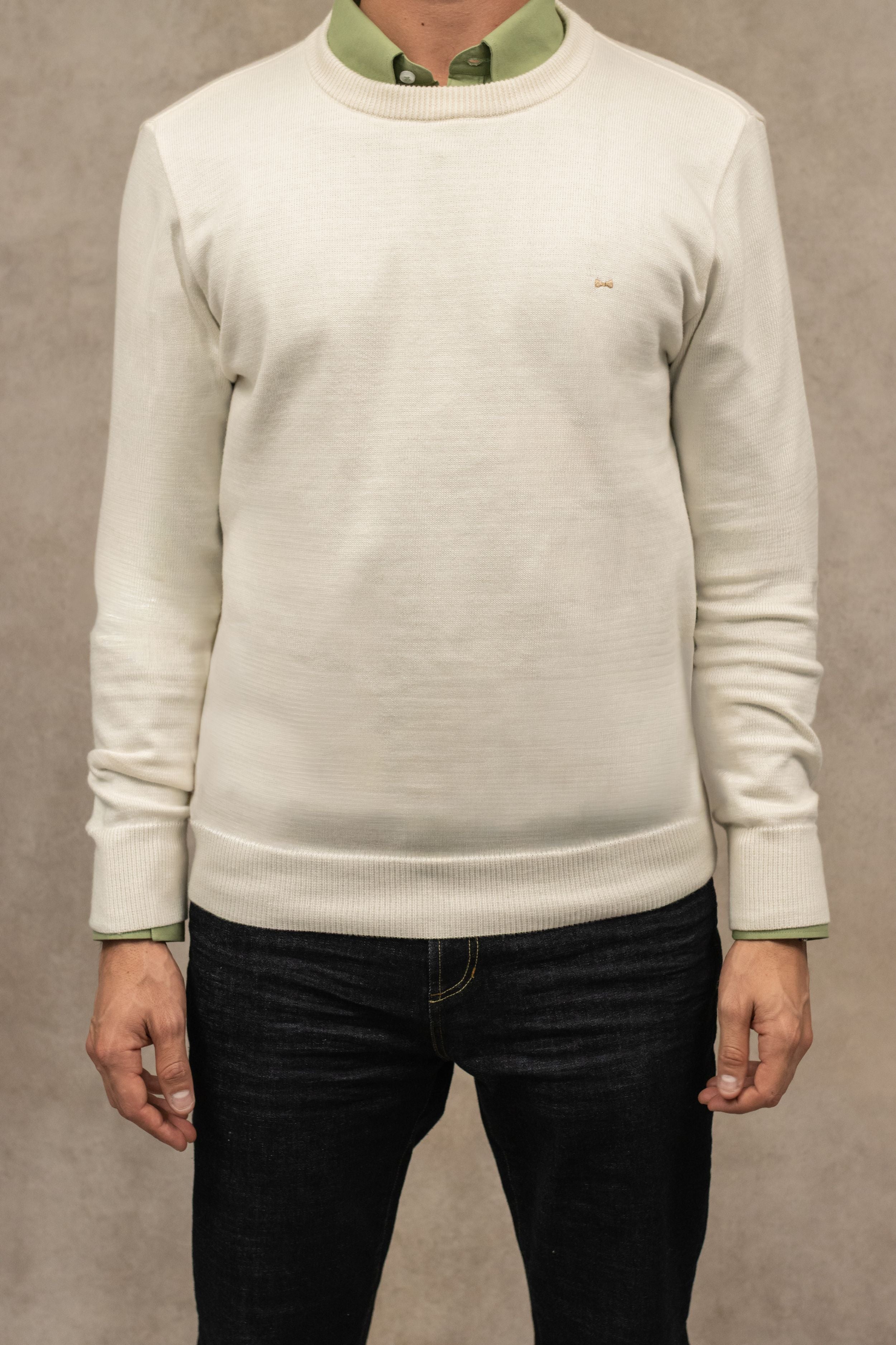 Sueter Algodon Peinado Cuello Redondo Marfil