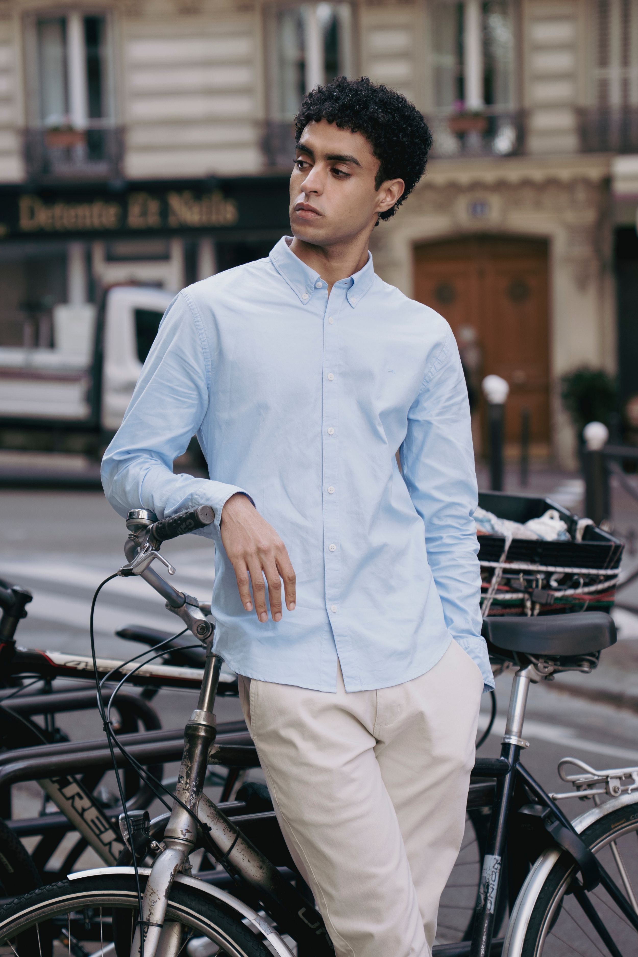 Camisa Antimanchas Oxford Han Blue Logo Contraste