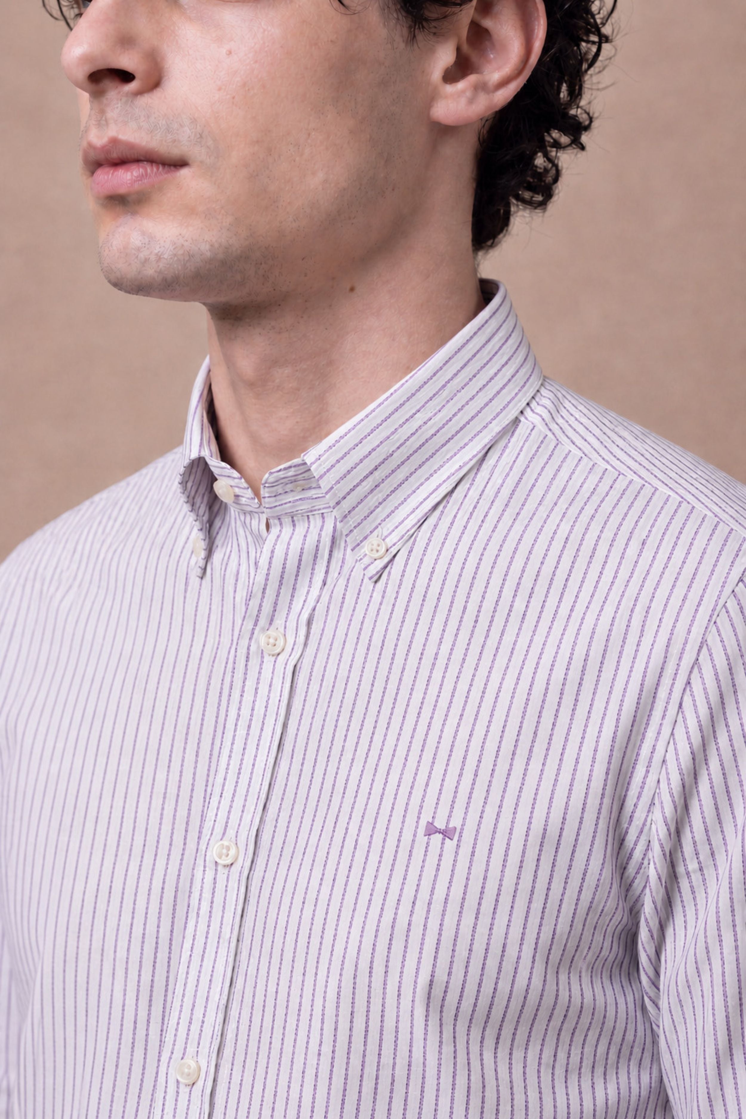 Camisa Antimanchas Popelina Rayas Lilac Logo Contraste