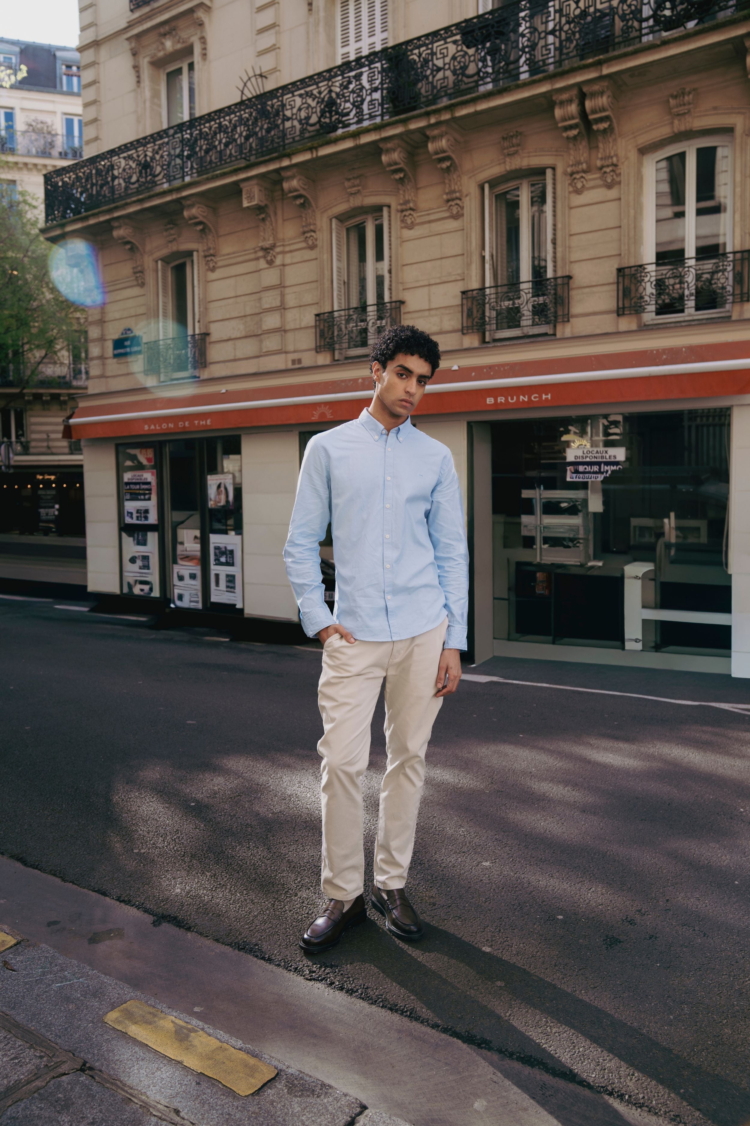 Camisa Antimanchas Oxford Han Blue Logo Contraste
