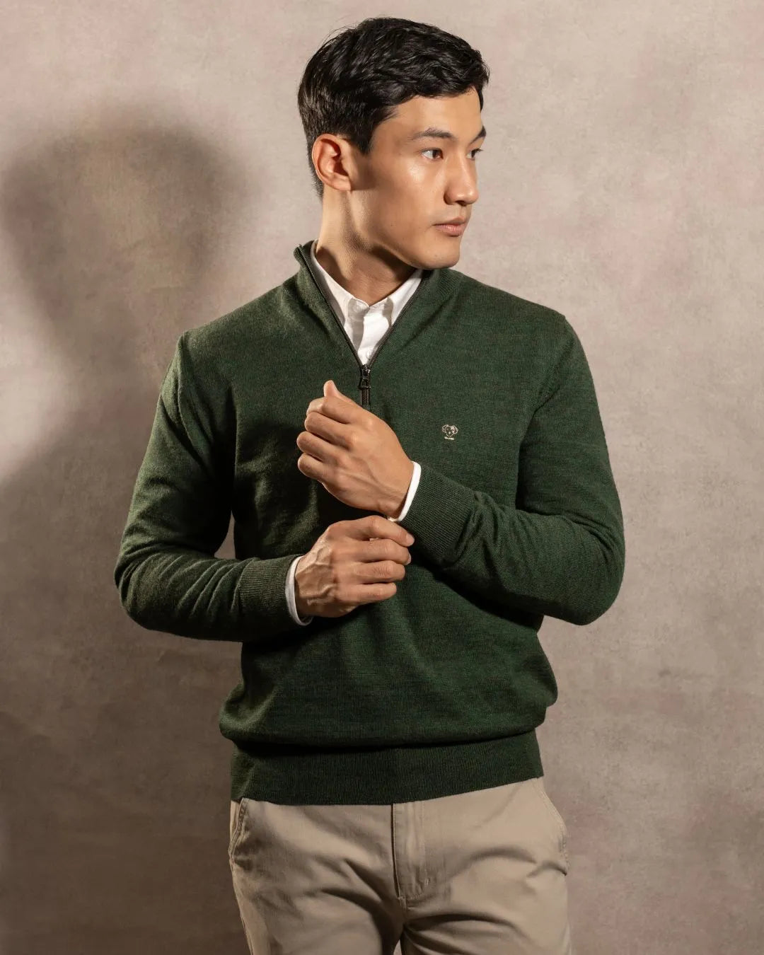 Halfzip Merino Antiarrugas Verde Militar