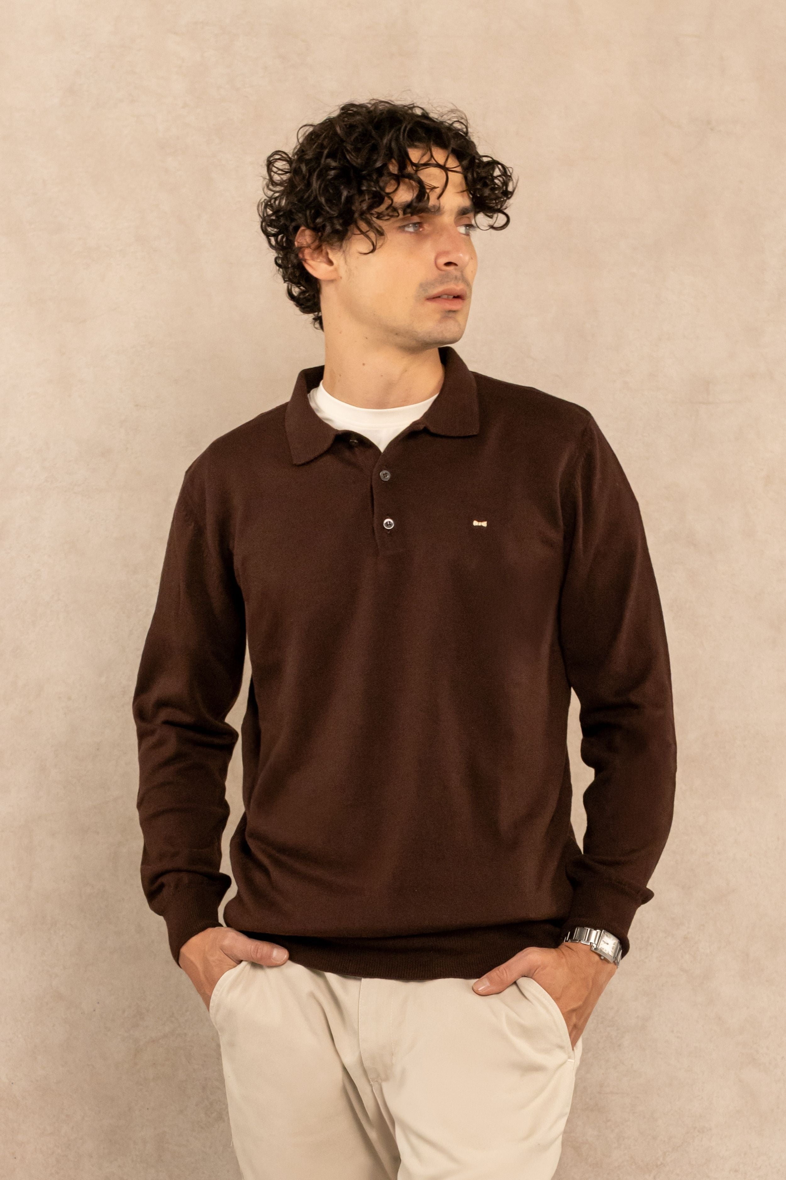 Polo Tejido Manga Larga Espresso