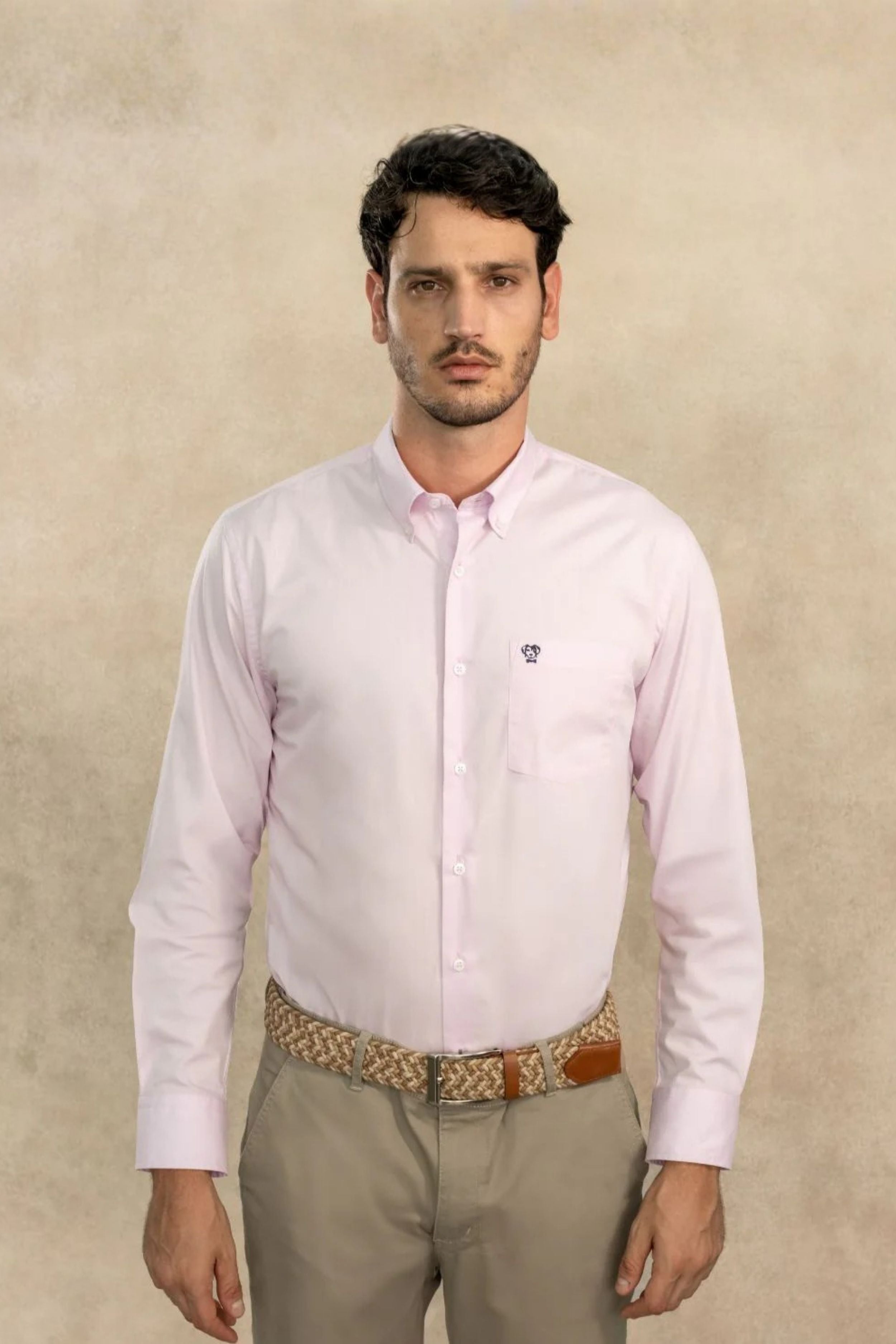 Camisa Antimanchas Popelina Light Pink Con Bolsillo Logo Azul - Talla Regular