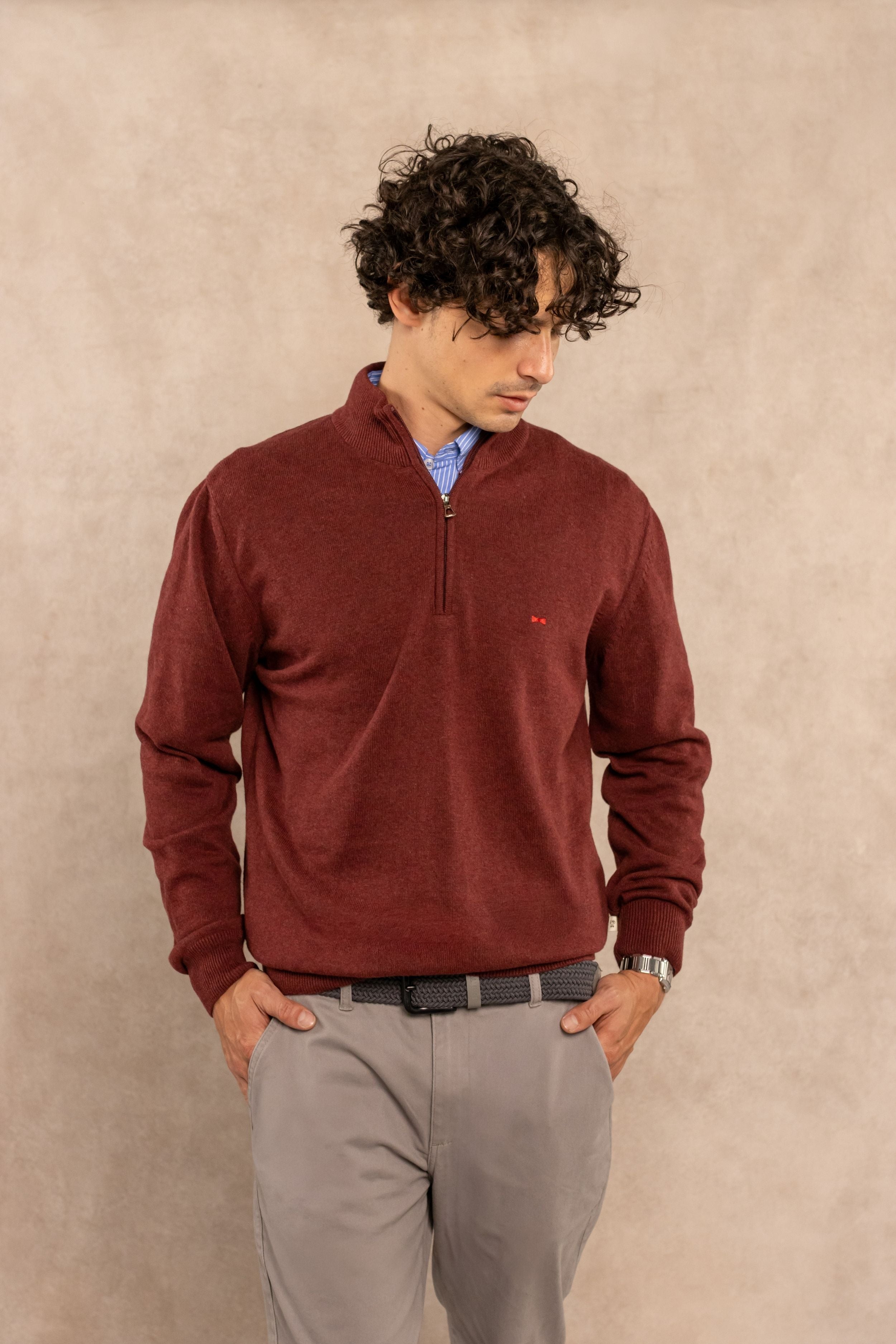 Halfzip Algodon Peinado Antiarrugas Vintage Wine