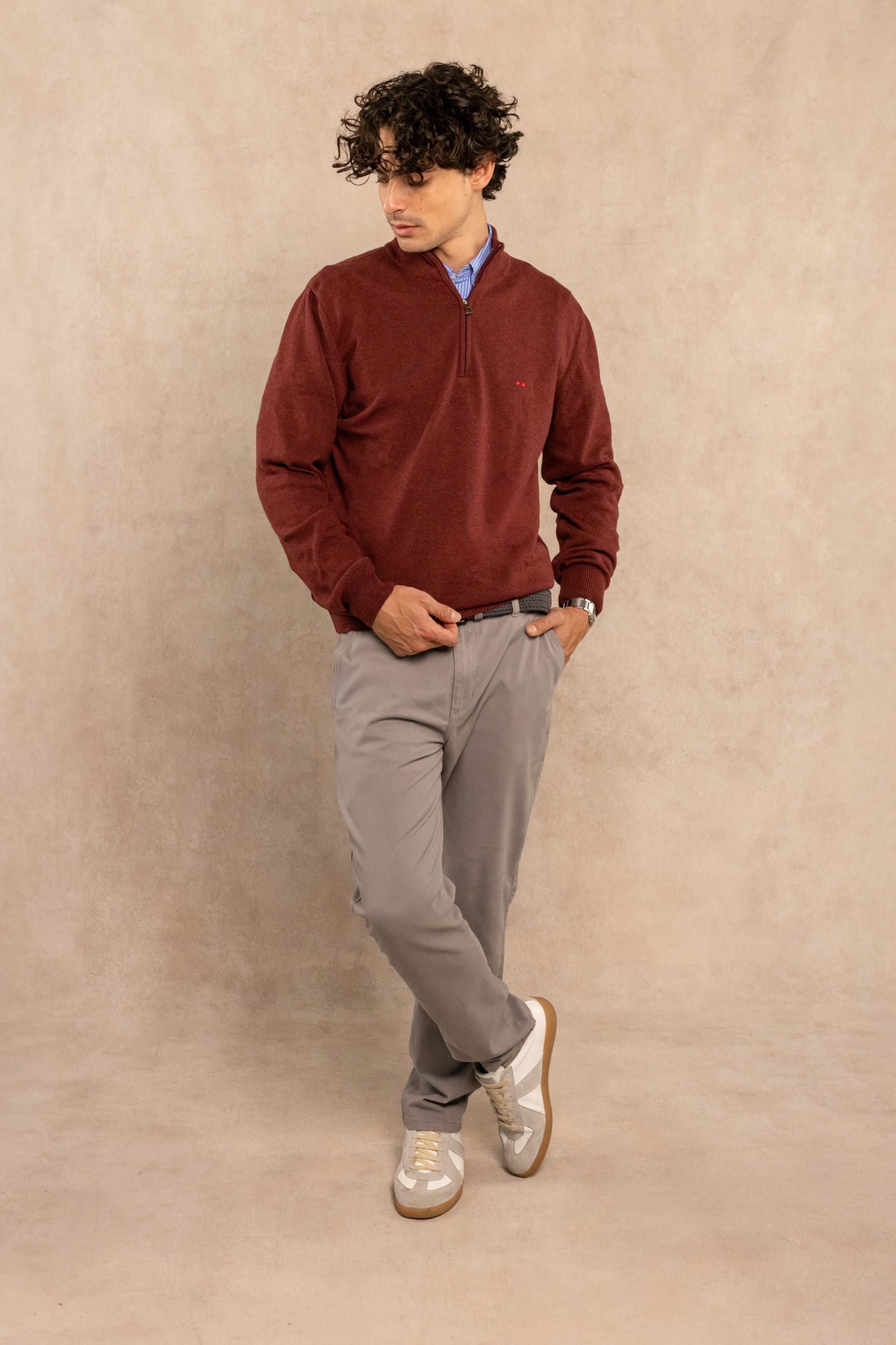 Halfzip Algodon Peinado Antiarrugas Vintage Wine