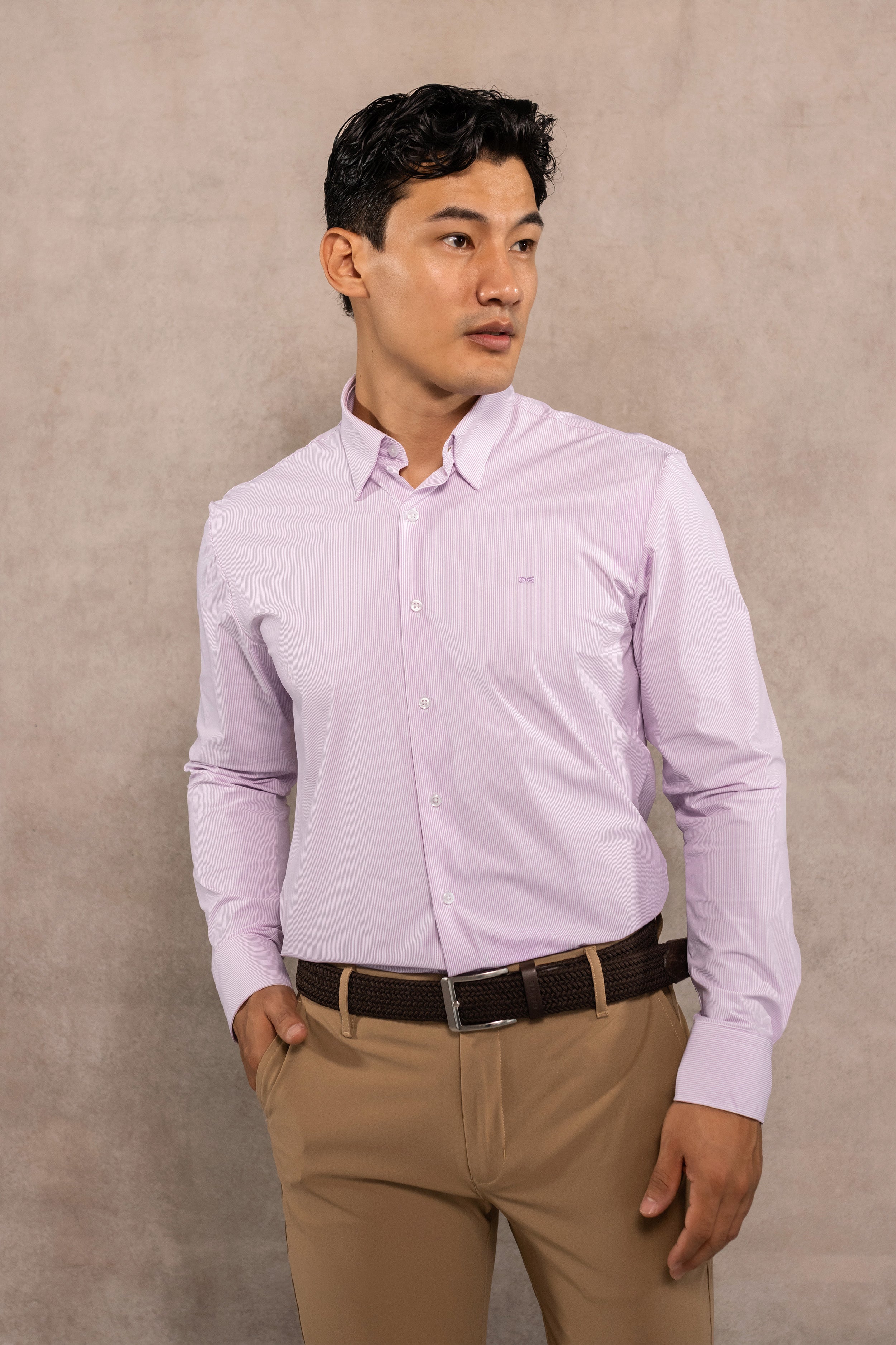 Camisa Performance Oxford Rayas Lila