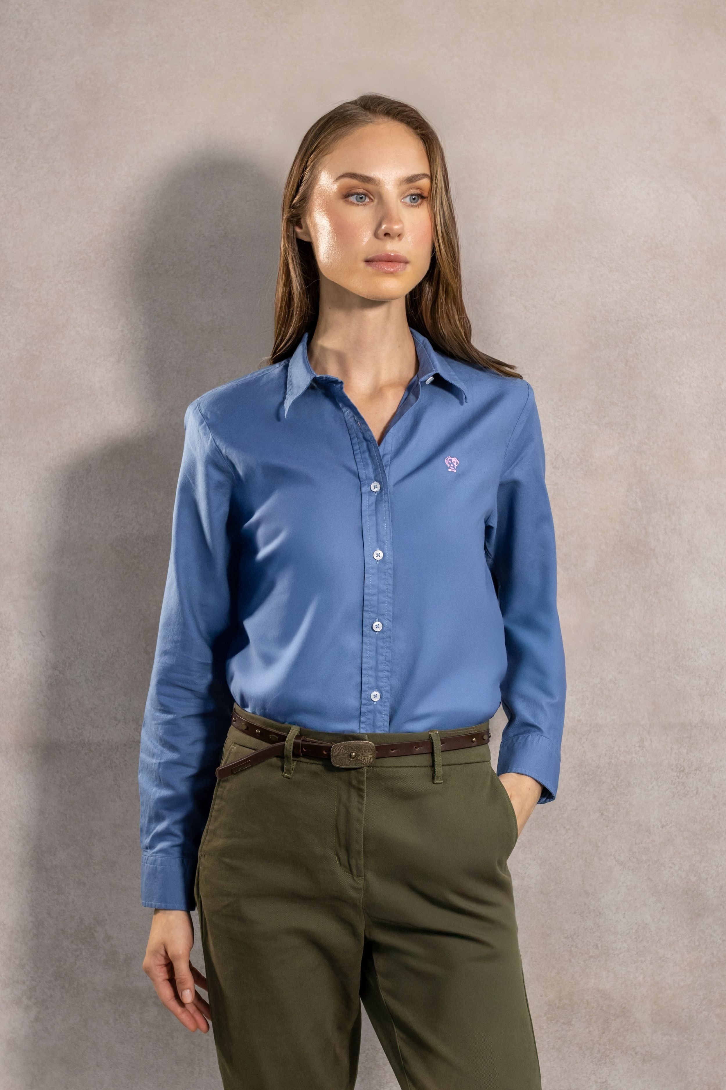 Camisa Antimanchas Oxford de Mujer Azul Chino - Talla Regular