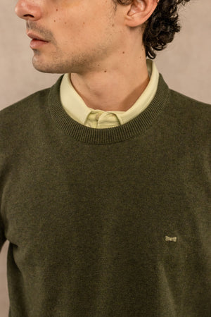 Suéter algodón peinado cuello redondo verde olivine para hombre marca DANTE regular fit foto espalda