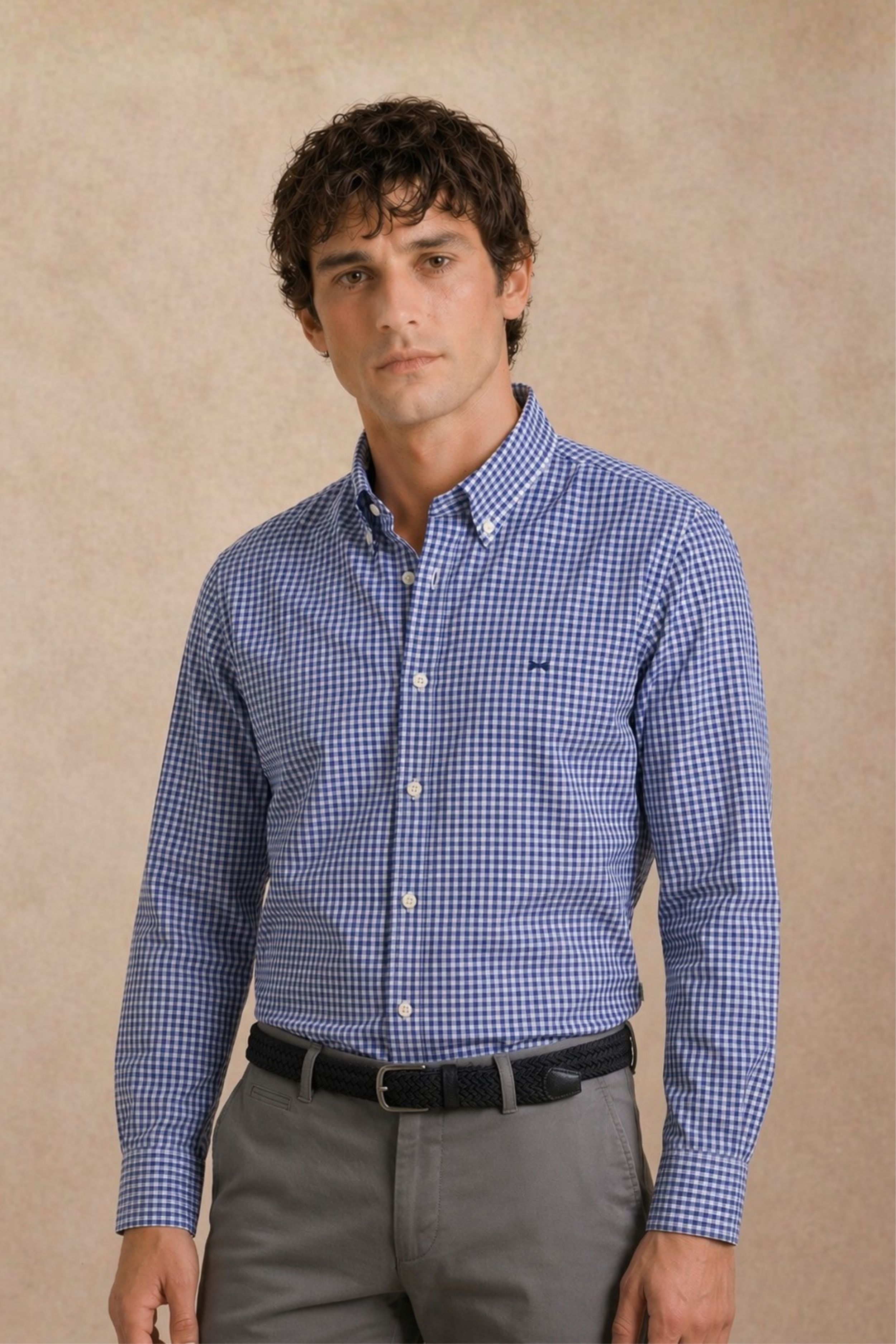 Camisa Antimanchas Popelina Cuadros Azul Oscuro Berna