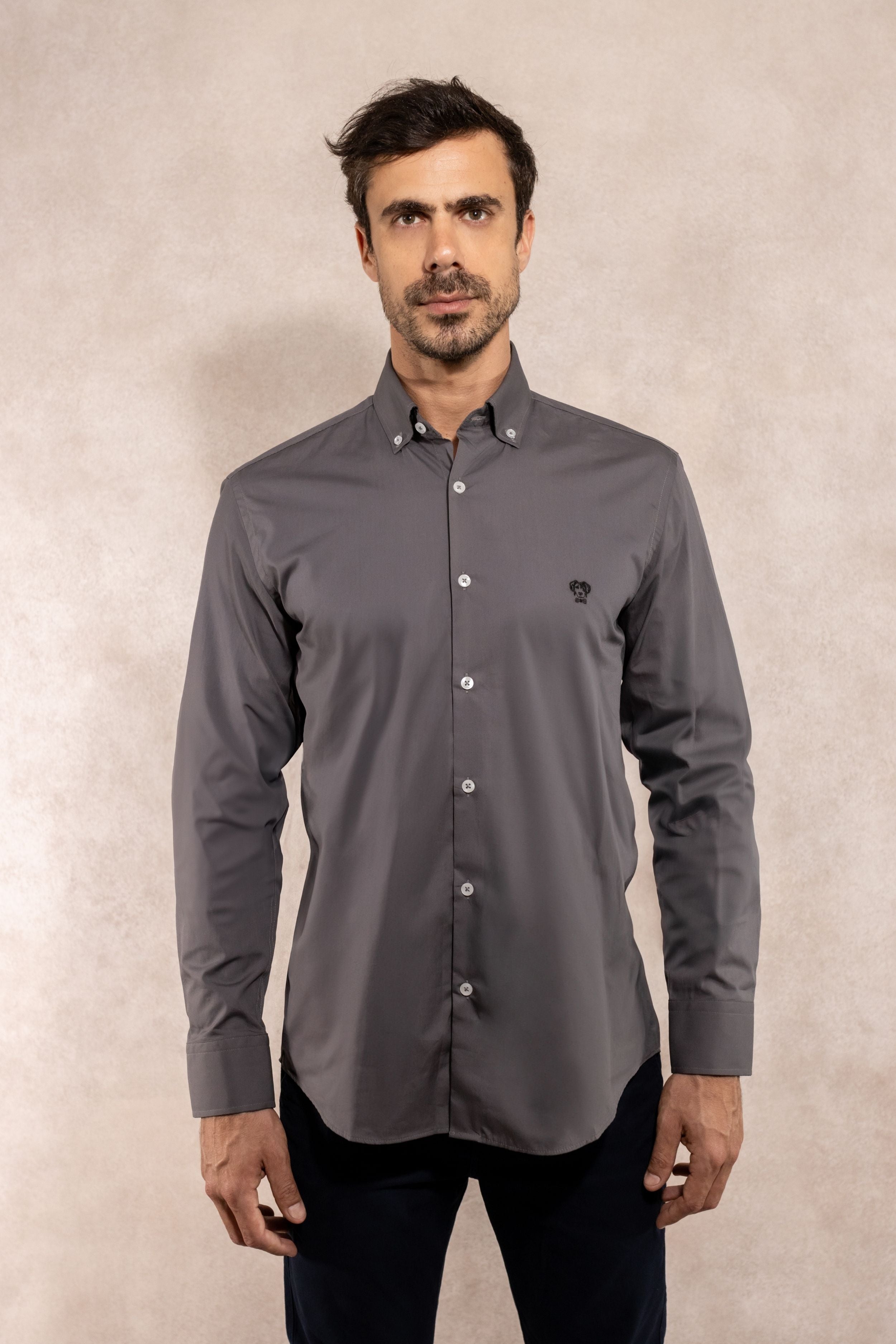Camisa Antimanchas Popelina Gris Oscuro - Talla Regular