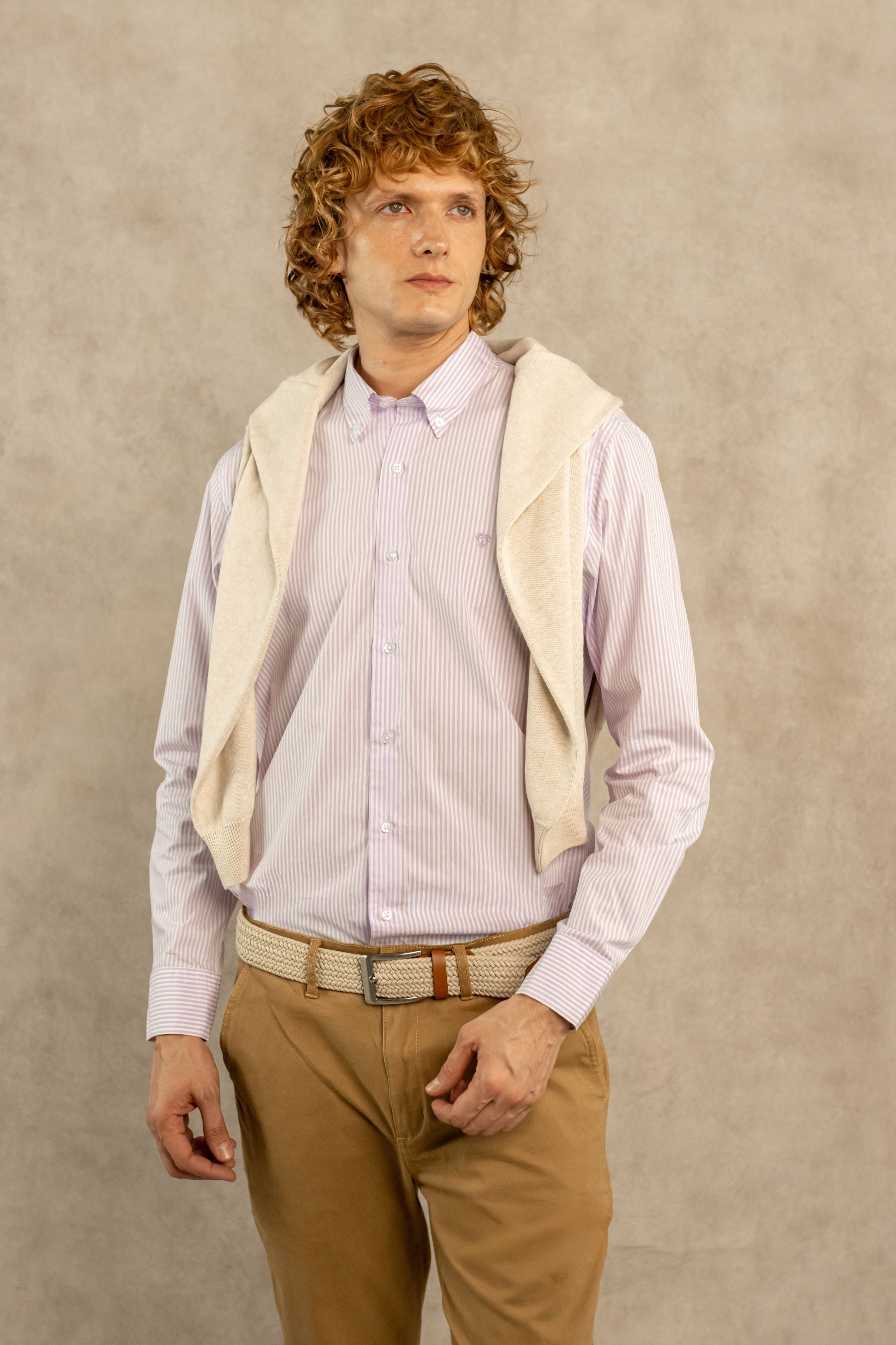 Camisa Antimanchas Popelina Rayas Lilac Logo Contraste