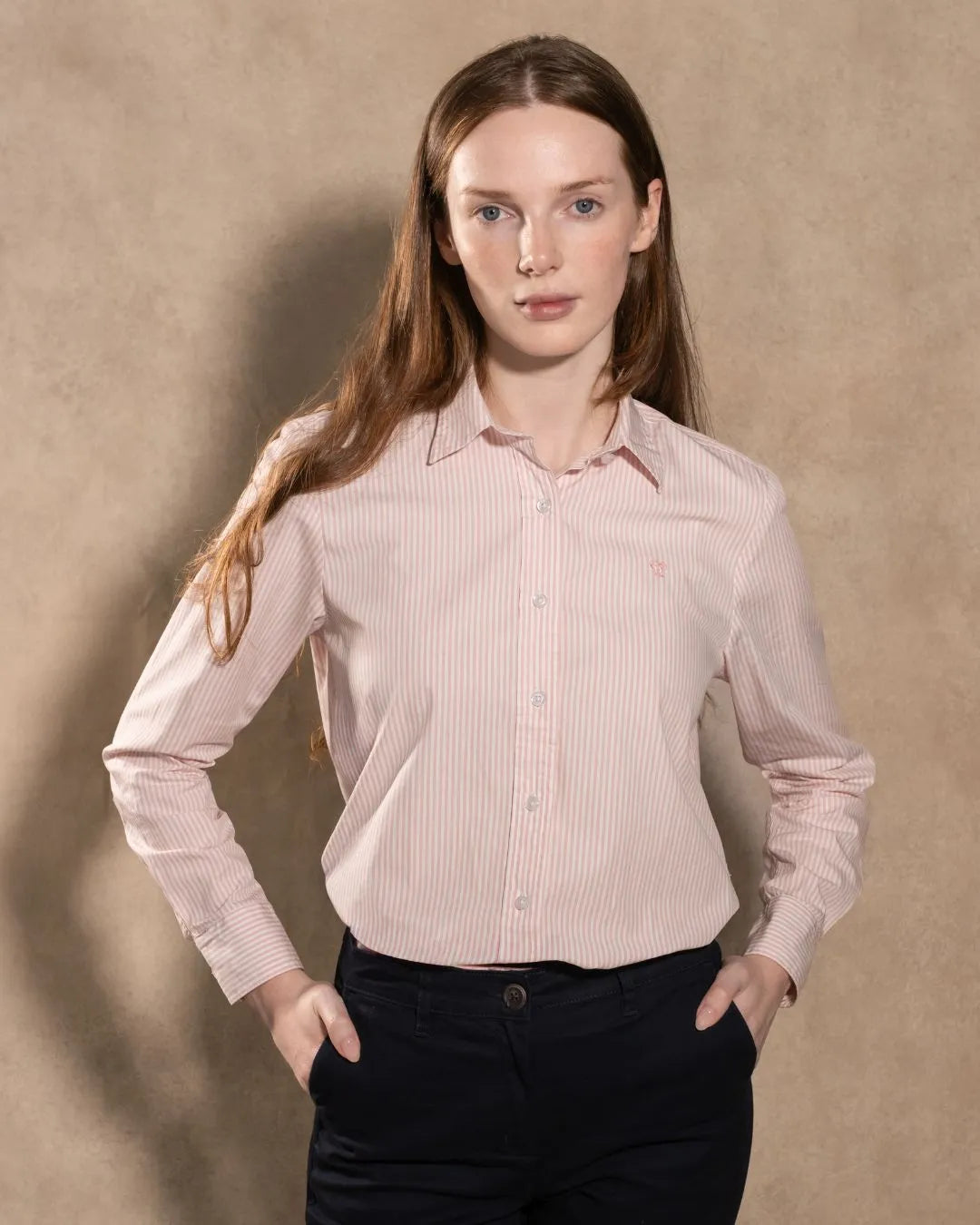 Camisa Antimanchas de Mujer Popelina Rayas Rosadas DANTE tallaje regular fit foto