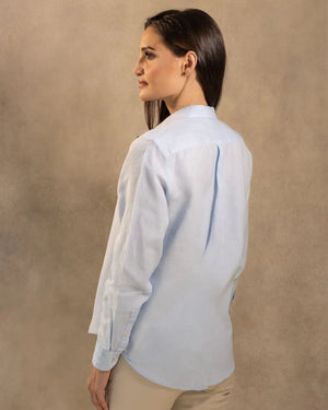 Camisa Lino Azul Capri marca DANTE para hombre regular fit foto espalda