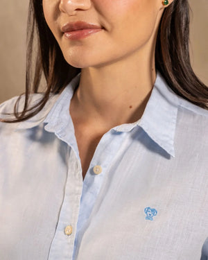 Camisa Lino Azul Capri marca DANTE para hombre regular fit foto logo