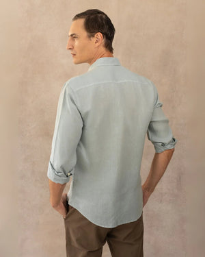 Camisa Lino Verde Amalfi Logo Combinado marca DANTE para hombre regular fit foto espalda