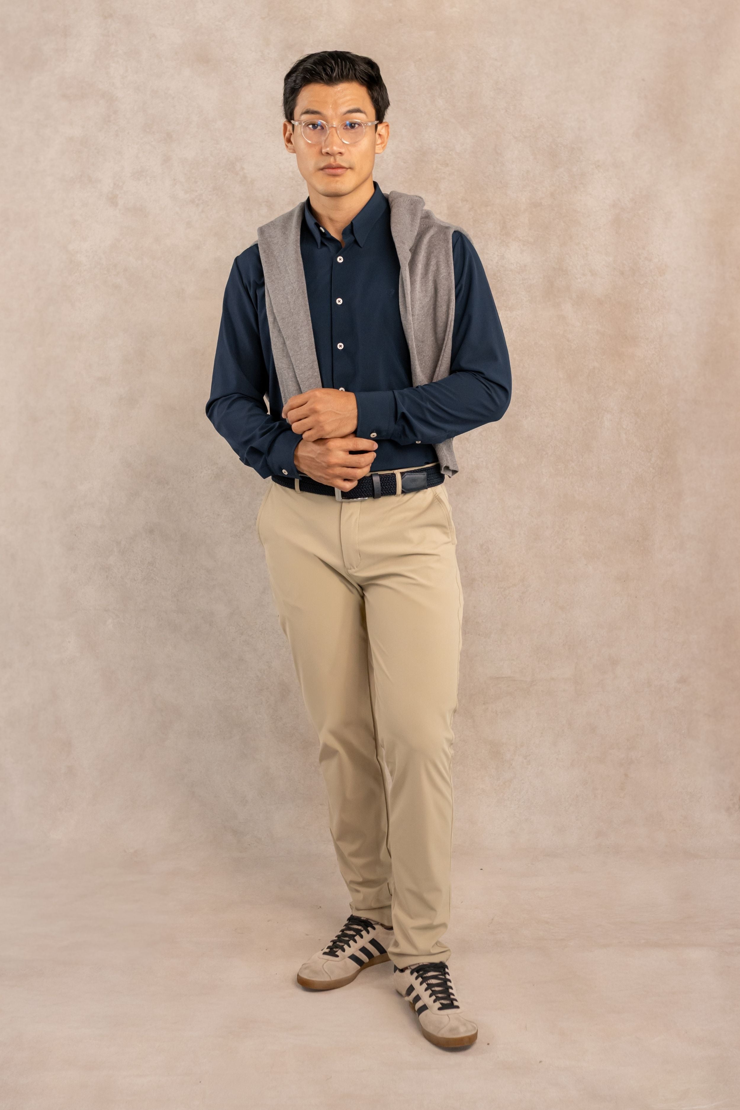 Camisa Performance Antiarrugas Azul Oscuro