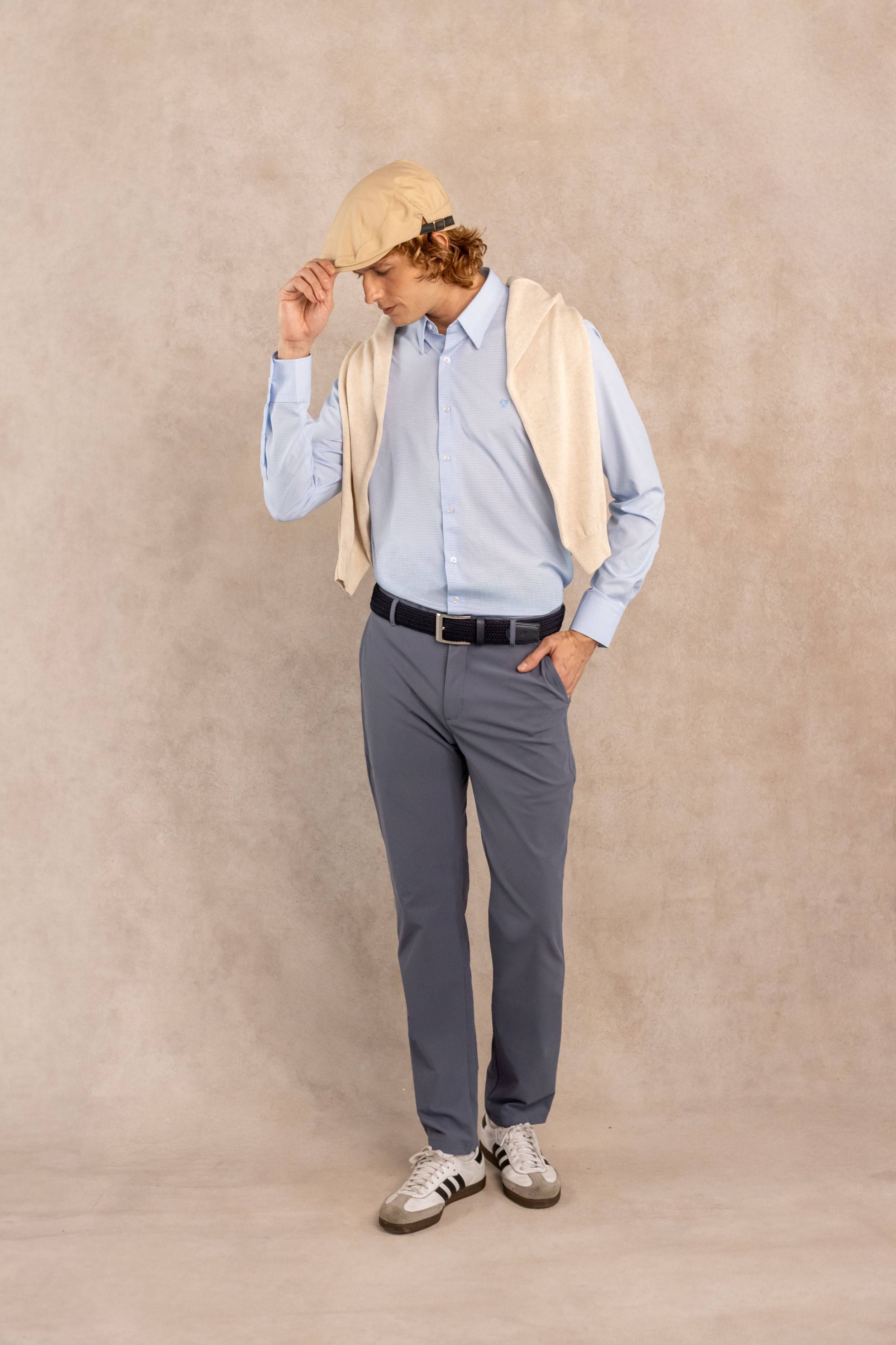 Camisa Performance Antiarrugas Cuadros Textura Azul claro