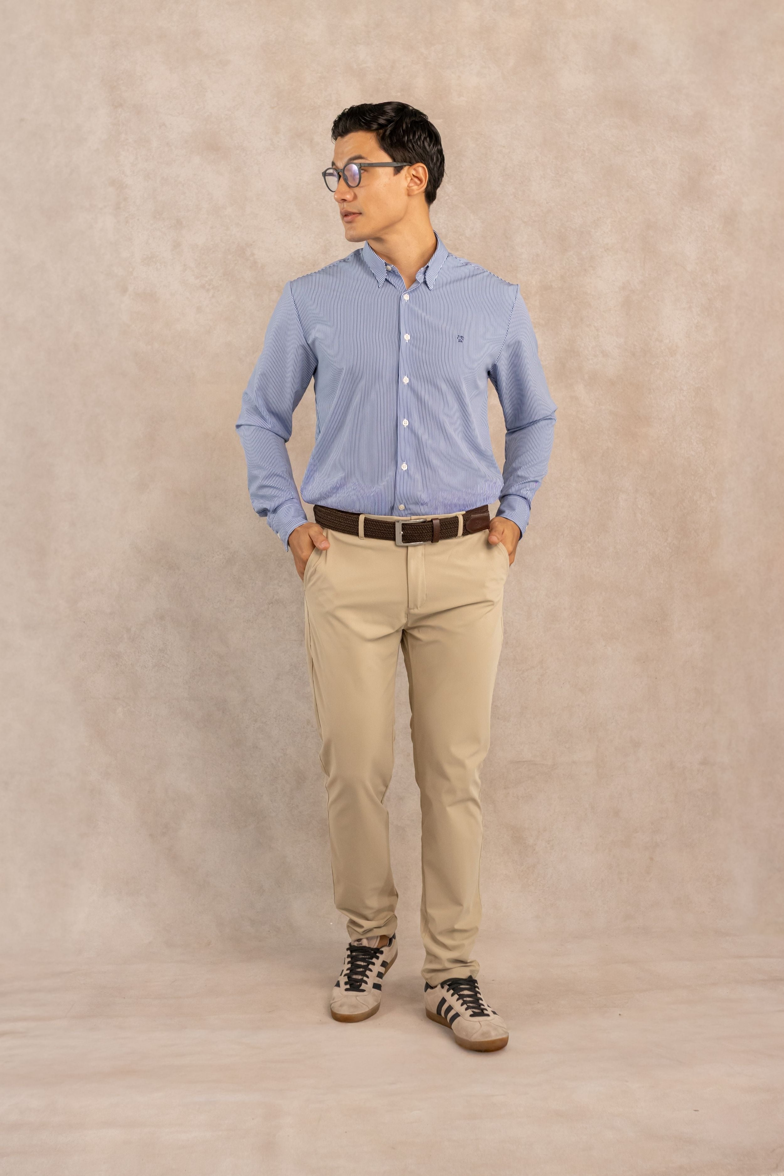 Camisa Performance Antiarrugas Rayas Azul Oscuro