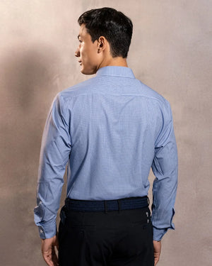 Camisa Performance cuadros azul oscuro antiarrugas para hombre marca DANTE tallaje regular fit foto espalda