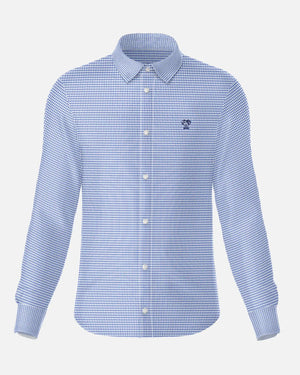 Camisa Performance cuadros azul oscuro antiarrugas para hombre marca DANTE tallaje regular fit foto mockup