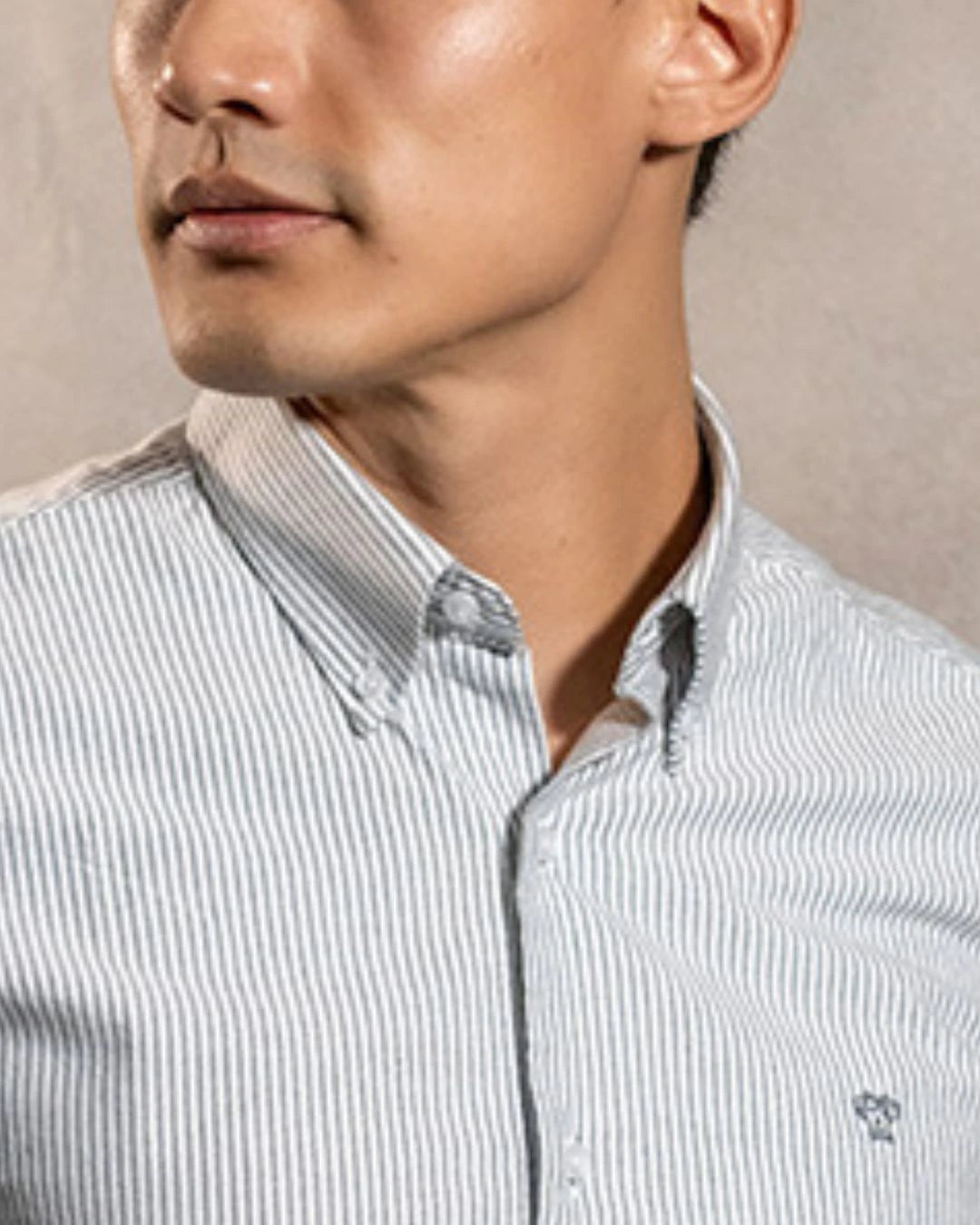 Camisa antimanchas Oxford Rayas Dark Grey Cornell marca DANTE para hombre regular fit foto logo