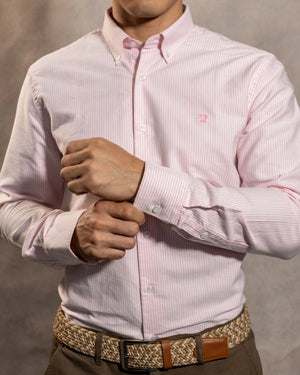 Camisa antimanchas Oxford Rayas Light Pink Columbia marca DANTE para hombre regular fit foto camisa