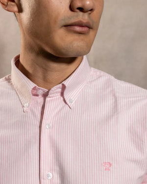 Camisa antimanchas Oxford Rayas Light Pink Columbia marca DANTE para hombre regular fit foto logo