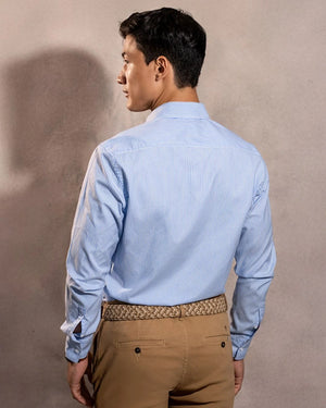 Camisa antimanchas Oxford Yale logo azul marca DANTE para hombre regular fit foto espalda