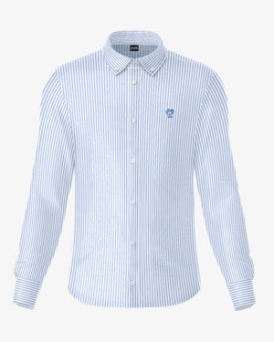 Camisa antimanchas Oxford Yale logo azul marca DANTE para hombre regular fit foto mockp