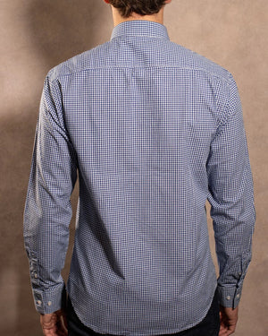 Camisa antimanchas Popelina Cuadros Azul Oscuro Berna para hombre marca DANTE tallaje regular fit foto espalda