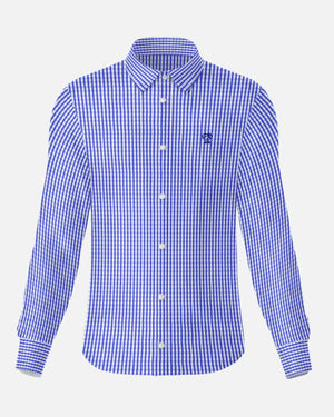 Camisa antimanchas Popelina Cuadros Azul Oscuro Berna para hombre marca DANTE tallaje regular fit foto mockup