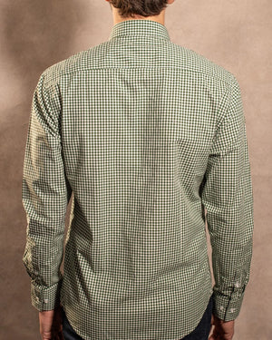 Camisa antimanchas Popelina Cuadros Verde Oscuro Lugano para hombre marca DANTE tallaje regular fit foto espalda