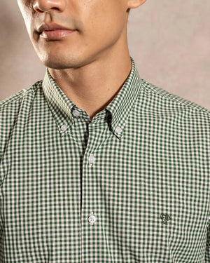 Camisa antimanchas Popelina Cuadros Verde Oscuro Lugano para hombre marca DANTE tallaje regular fit foto logo