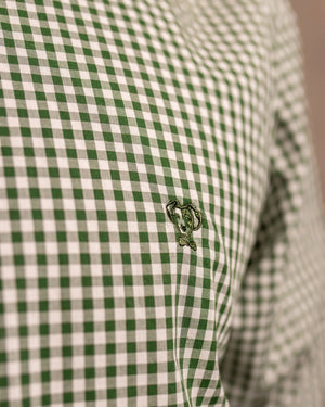 Camisa antimanchas Popelina Cuadros Verde Oscuro Lugano para hombre marca DANTE tallaje regular fit foto tela close