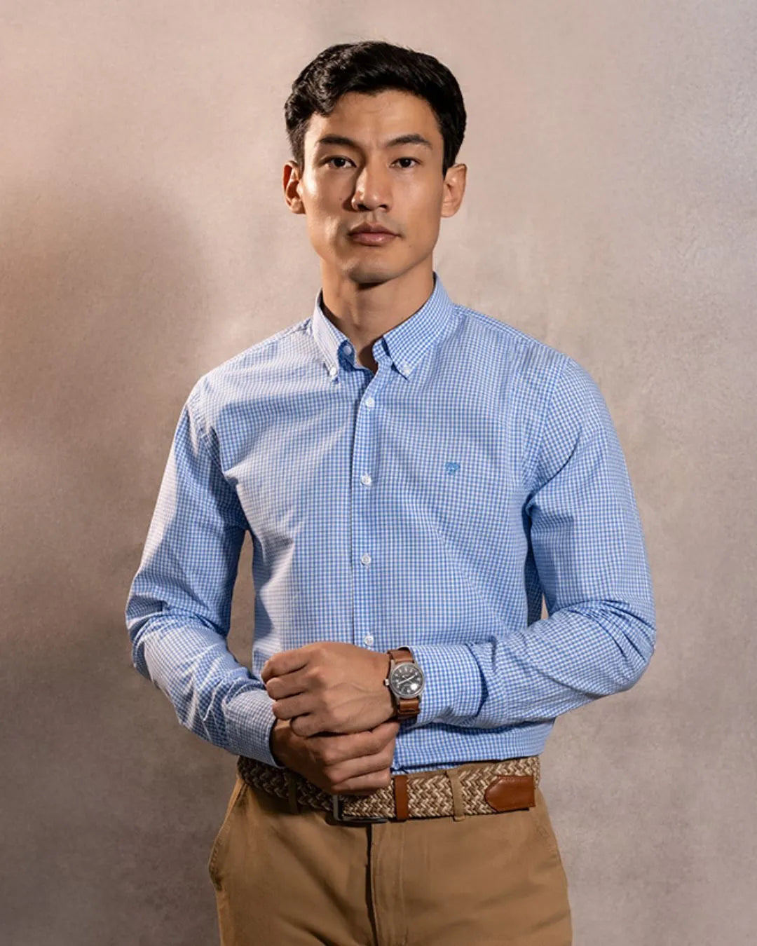 Camisa antimanchas Popelina Cuadros azul Claro para hombre marca DANTE tallaje regular fit foto