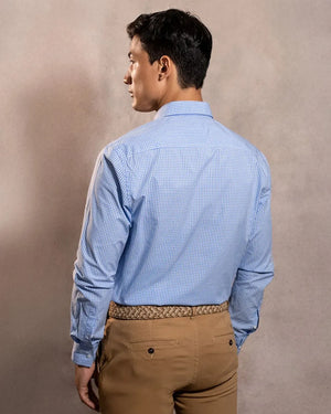 Camisa antimanchas Popelina Cuadros azul Claro para hombre marca DANTE tallaje regular fit foto espalda