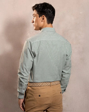 Camisa antimanchas Popelina Rayas Verde Oscuro para hombre marca DANTE tallaje regular fit foto espalda