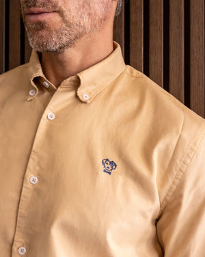 Camisa antimanchas tela algodón Oxford color arena para hombre marca DANTE foto cerca