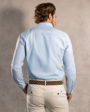 Camisa antimanchas tela algodón Oxford color azul Sky para hombre marca DANTE foto espalda