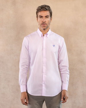 Camisa antimanchas tela algodón Popelina color light pink para hombre marca DANTE foto modelo