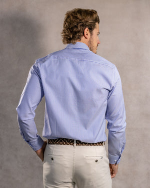 Camisa antimanchas tela algodon Oxford rayas color azul Harvard para hombre marca regular fit DANTE foto espalda