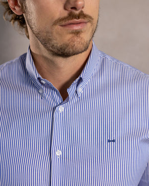 Camisa antimanchas oxford rayas azul oscuro Harvard para hombre DANTE, vista frontal