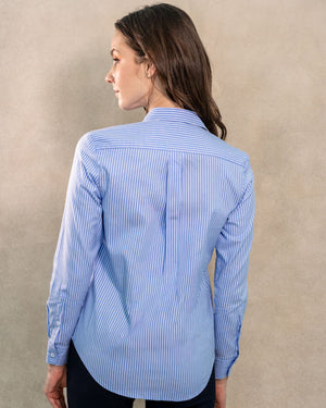 Camisa antimanchas tela algodon Oxford rayas color azul Princeton para mujer marca regular fit DANTE foto espalda