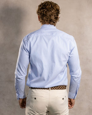 Camisa antimanchas tela algodon Oxford rayas color azul Yale para hombre marca regular fit DANTE foto espalda